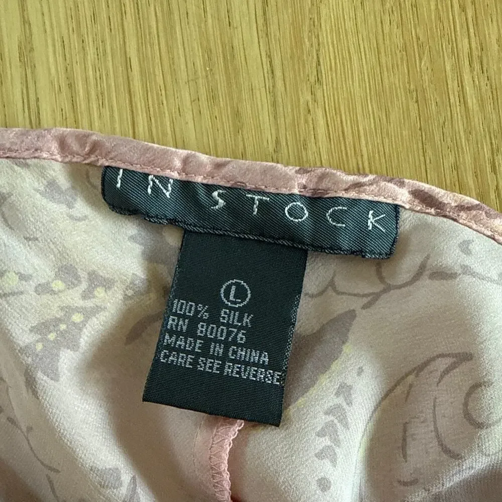 In Stock Floral Silk Mini Dress Sleeveless Size L Pink - Picture 3 of 4